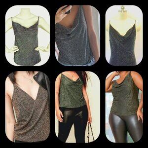 Gold-olive sparkle cowlneck camisole 1x